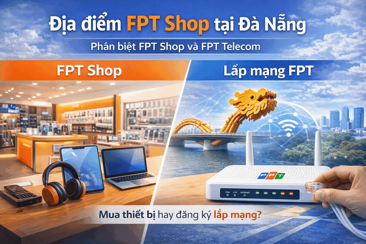 Banner bài viết địa điểm FPT Shop tại Đà Nẵng, phân biệt FPT Shop và lắp mạng FPT Telecom tại Đà Nẵng.